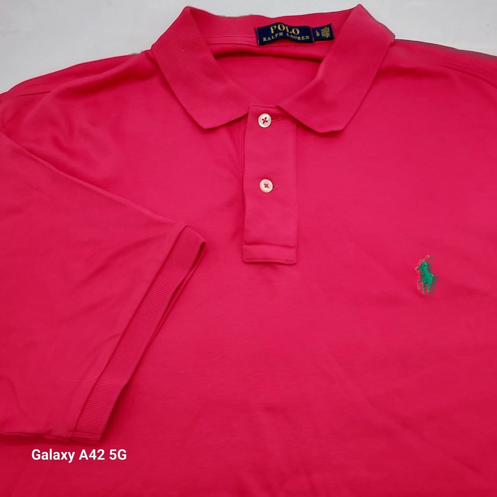 Polo Ralph Lauren Mens Large Pink Short Sleeve Cotton Polo Shirt Green Pony Logo